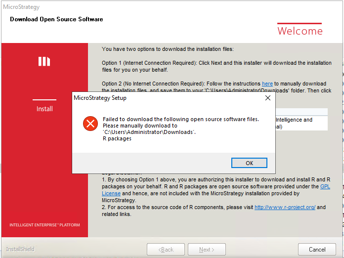 Kb483597 Unable To Download The Open Source R Packages Using The Microstrategy 2019 Install Wizard