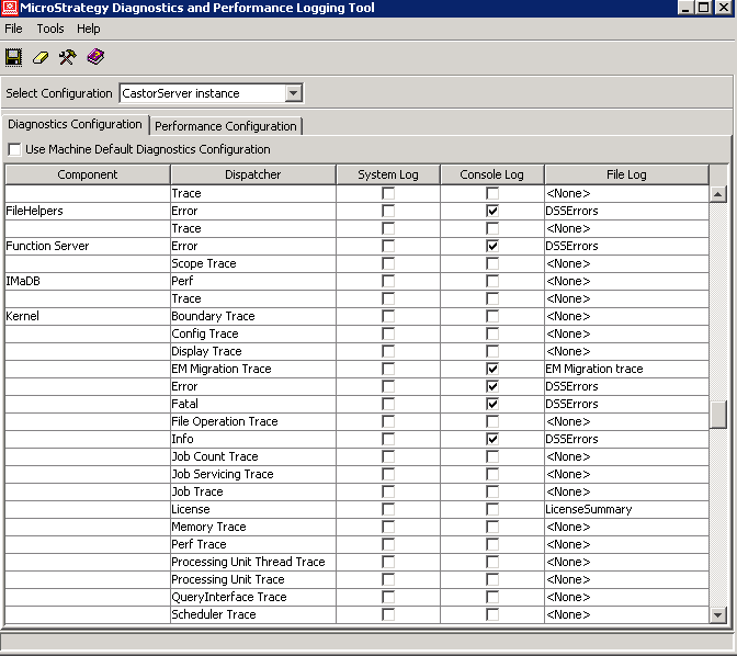 trace em manager migration enable enterprise load data kernel optional configuration tool troubleshoot needed issues restart intelligence server