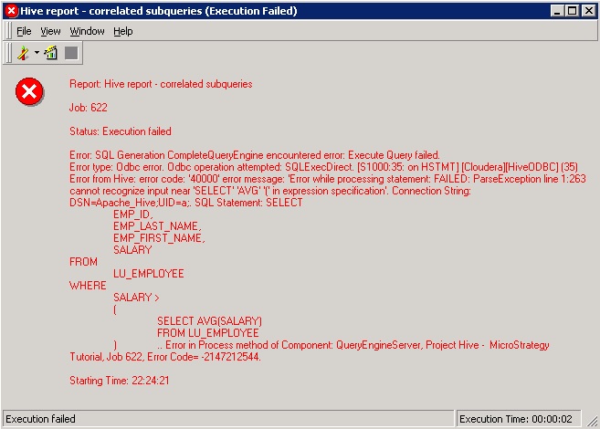 Kb An Error Error Code Error Message Error While Processing Statement Is Generated When Running A Free Form Sql Report Pointing To Apache Hive In Microstrategy 9 4 X 10 0