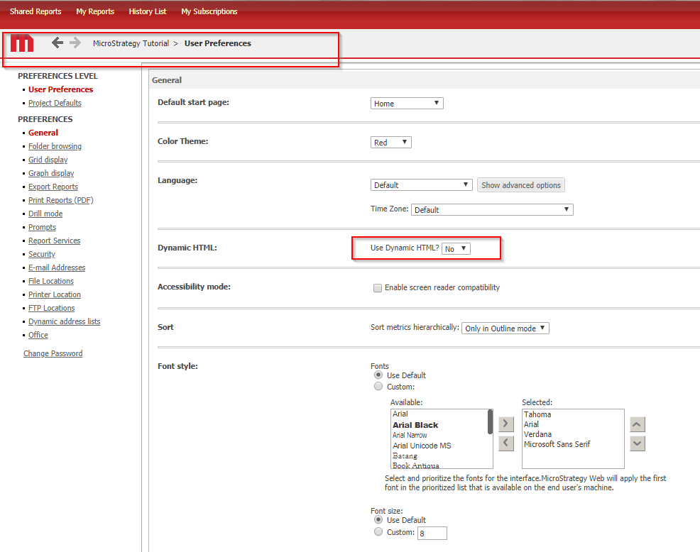 Kb No Option To Save The Change In Web Preferences Is Available After Dthm Mode Is Disabled With Microstrategy Web 10 X