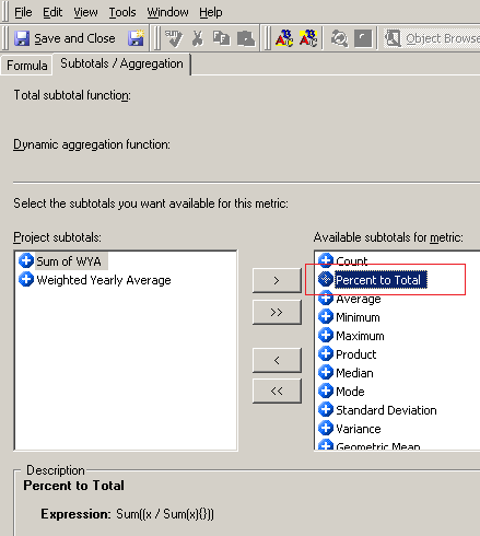 KB42662: How to calculate Percentage to Total in a metric subtotal in ...