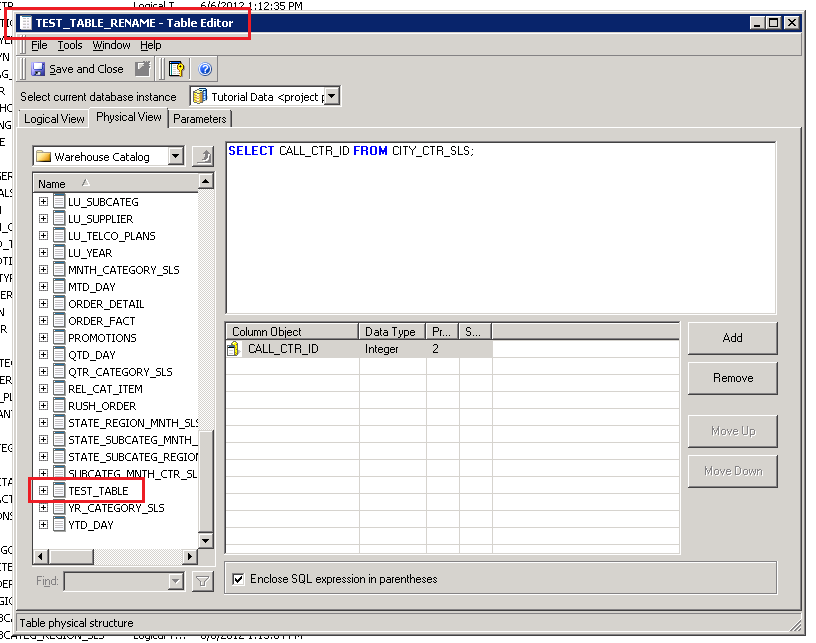 KB263208: After renaming a logical table, the old table name is still ...