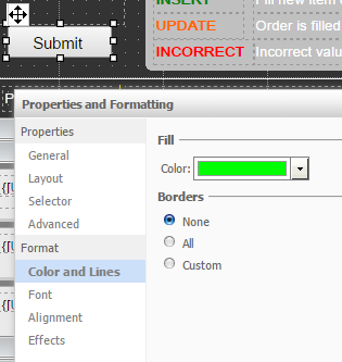 KB221213: Action Selector Button in Transaction Services document does not  show custom background color in MicroStrategy Web  and above.