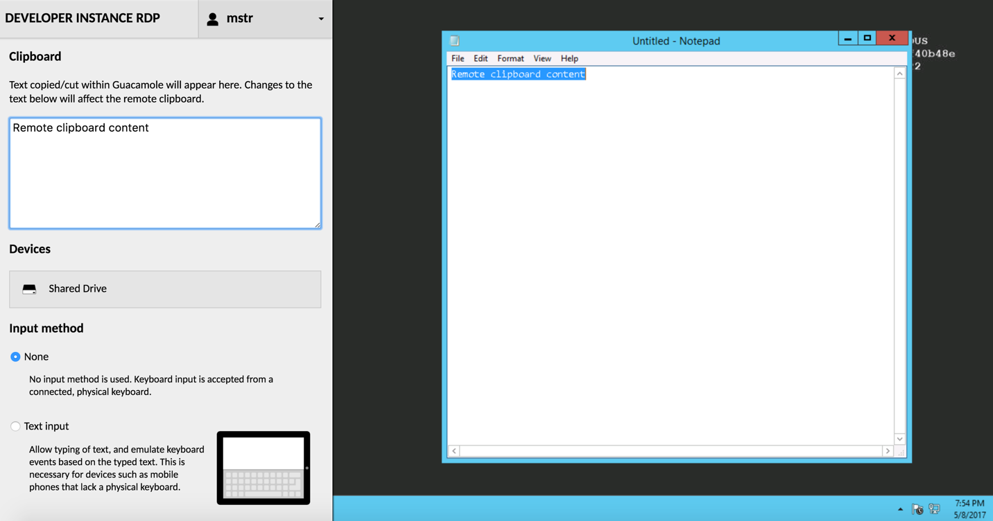 How to use Guacamole to copy and paste text or files in MicroStrategy