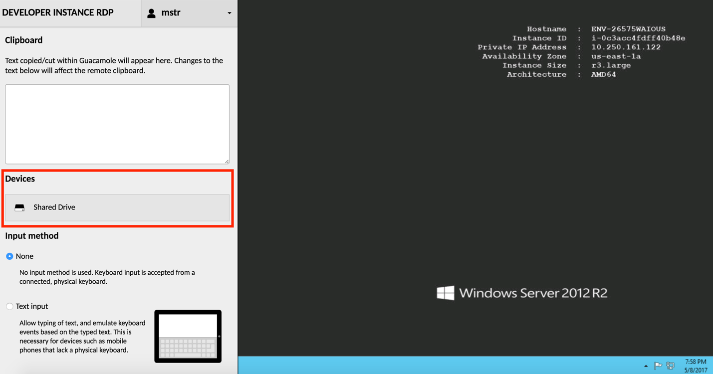 How to use Guacamole to copy and paste text or files in MicroStrategy