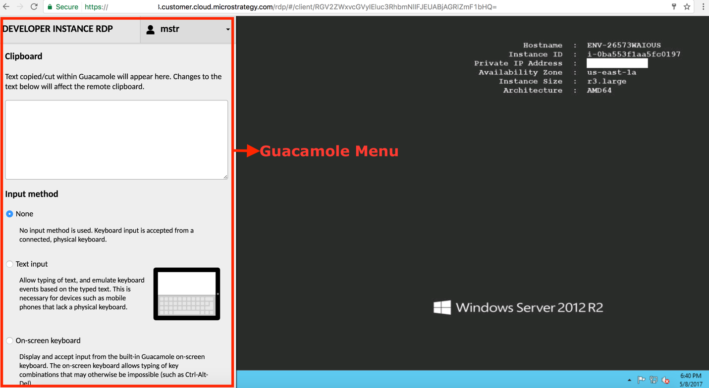 How to use Guacamole to copy and paste text or files in MicroStrategy