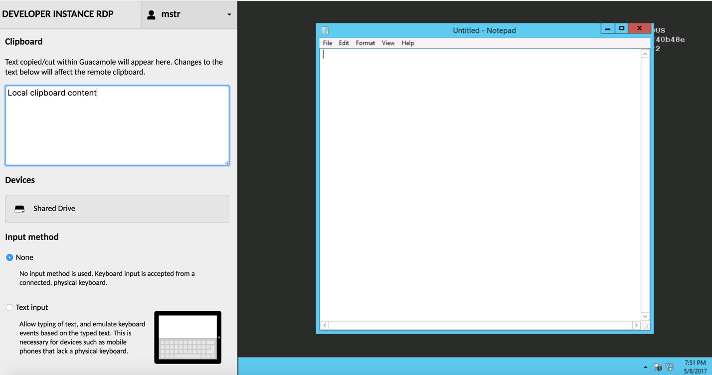 How to use Guacamole to copy and paste text or files in MicroStrategy